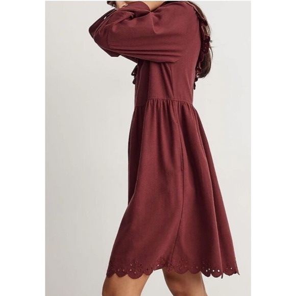 NWT Madewell Boho Festival Dress Large Western Eyelet Ruffle Embroidery Burgundy - Picture 2 of 16